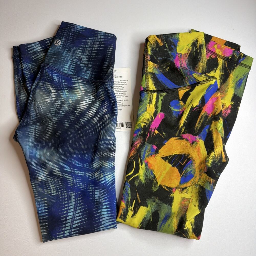 Set of Two Lululemon Wunder Train Leggings 25" Size 2 Multicolor Splatter READ